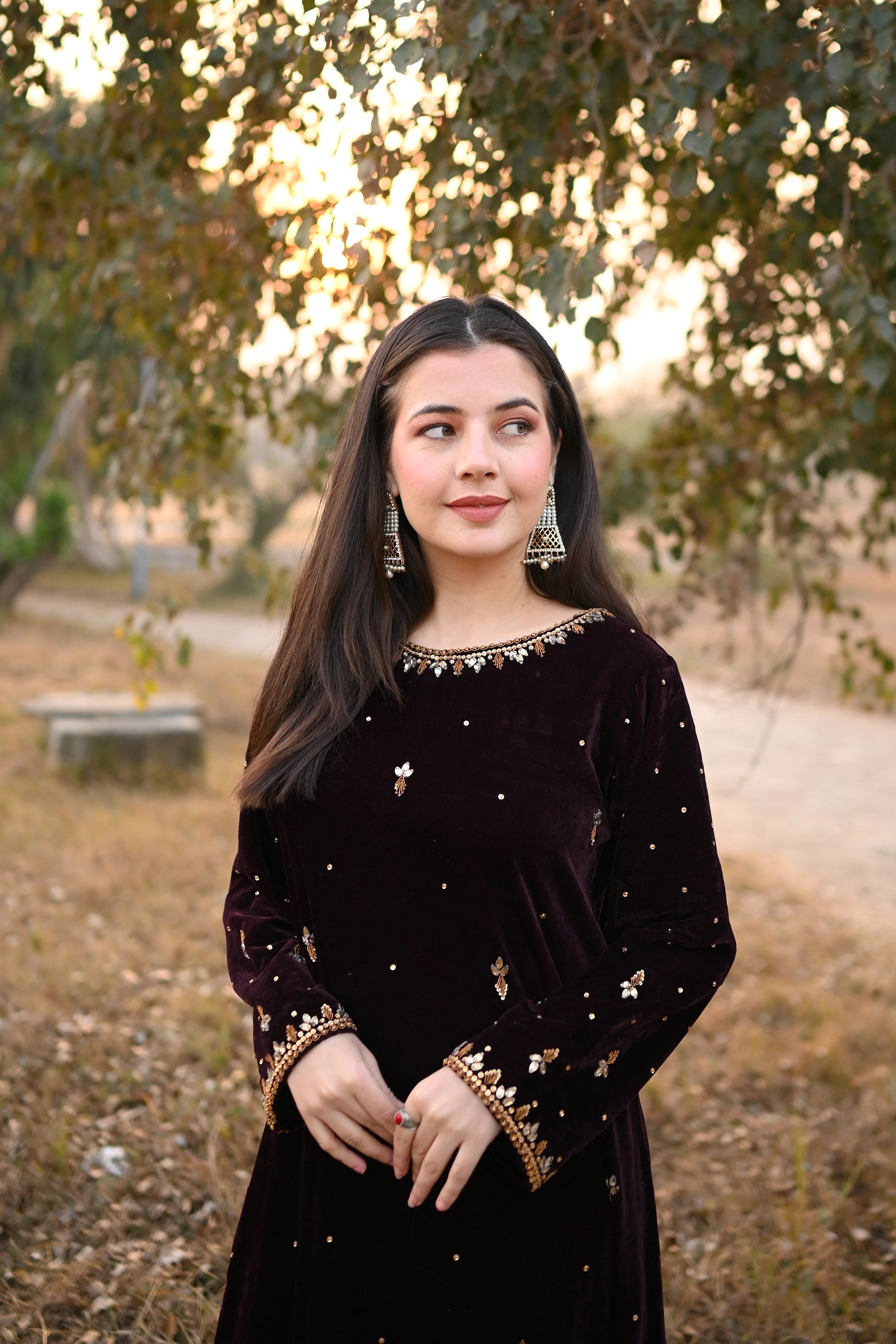 Long Velvet Maxi with Kora Dabka Handwork